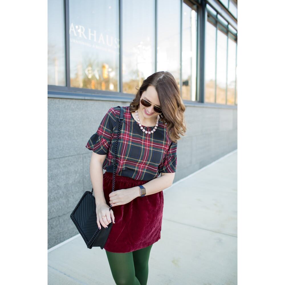 J.‎ Crew Blouse Plaid Short Sleeves Ruffle Dark Academia School Girl Preppy XS